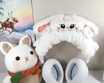 【Praying】Furry HeadPhone Cover Kawaii Bunny Ear Headphone Cover – Soft Furry Rabbit Headset