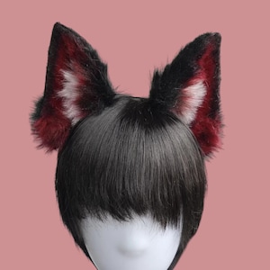 Handmade Dog Ears Headband | Black and Red Puppy Ears | Cosplay Dog Costume Accessories | Kawaii Animal Fantasy Headpiece