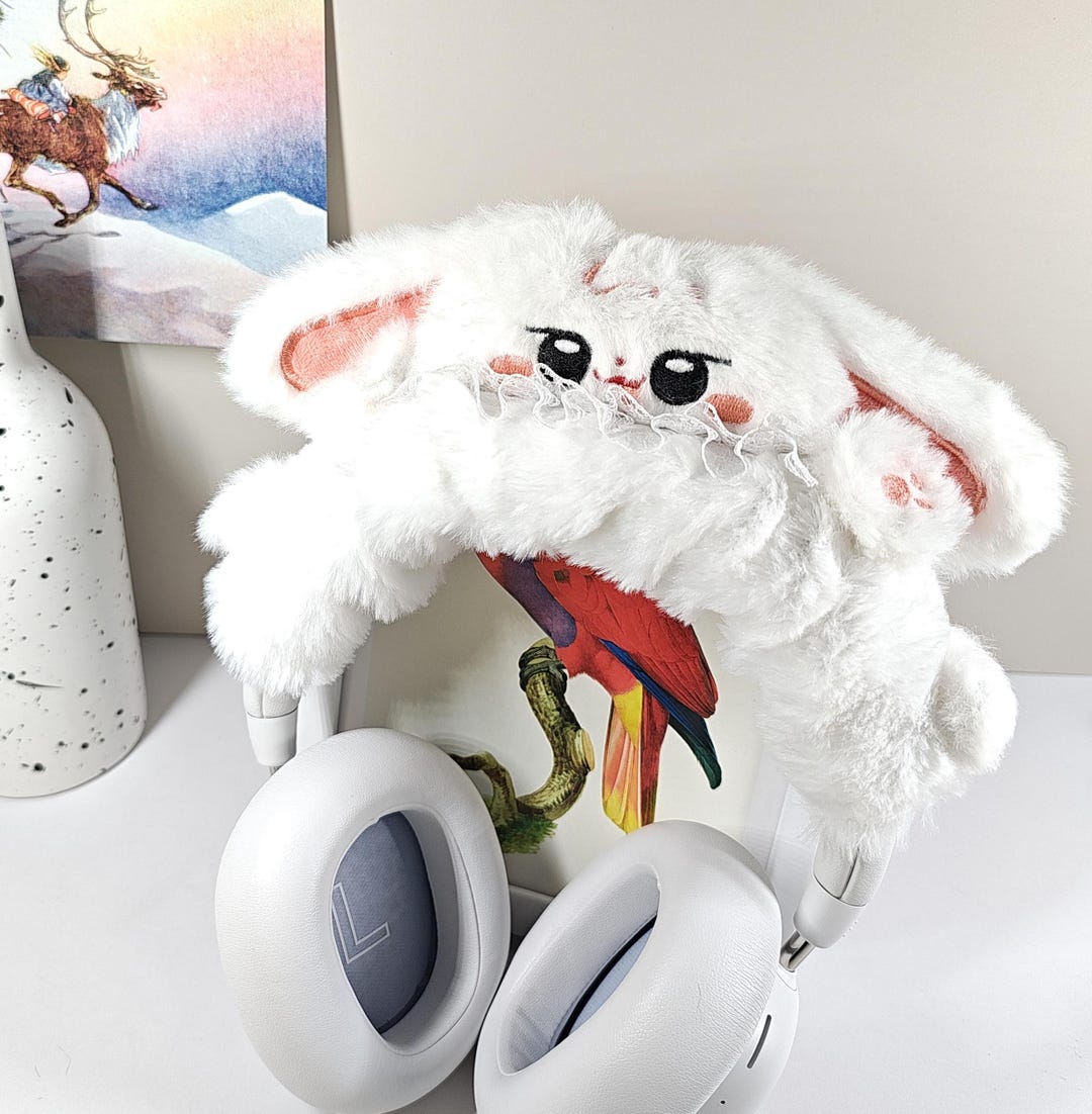【Praying】Furry HeadPhone Cover Pink Cat Ear Headphone Cover – Soft Angel Wings Furry