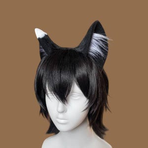 Izutsumi Ears ハンドメイド 黒猫耳ヘッドバンド - アニメキャラクターコスプレアクセサリー - リアルな毛皮の耳とマッチした尻尾