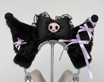 Kuromi-Inspired Cat Ear Headphone Cover – Gothic Lolita Headset Accessory for AirPods Max, Sony, Bose, Beats & Sennheiser