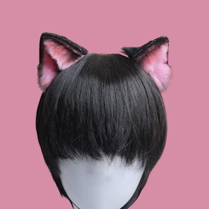 Kawaii Black Pink Cat Ears Headband | Cosplay Neko Ears | Cute Animal Ears for Costume Party | Handmade Cat Ear Accessories 6-8cm