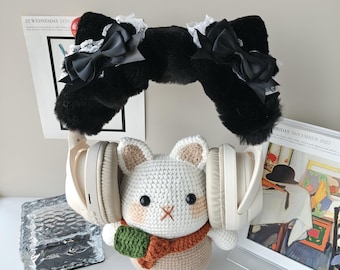Black Cat Ear Headphone Cover – Gothic Lolita Furry Headset Accessory for AirPods Max, Sony, Bose, Beats, Sennheiser, Razer, Logitech