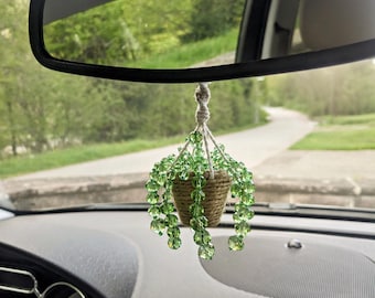 Autoanhänger Charm Pflanze, Suncatcher aus tschechischen Glasperlen, Perlenpflanze für Rückspiegel, Handmade - besondere Geschenkidee