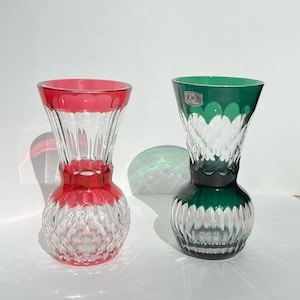 Val Saint Lambert Crystal Vases x 2 Signed