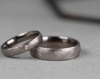 Titanium Wedding Rings Set. Heavy matt finish. Matching wedding rings set. Diamond Set. Comfort fit.