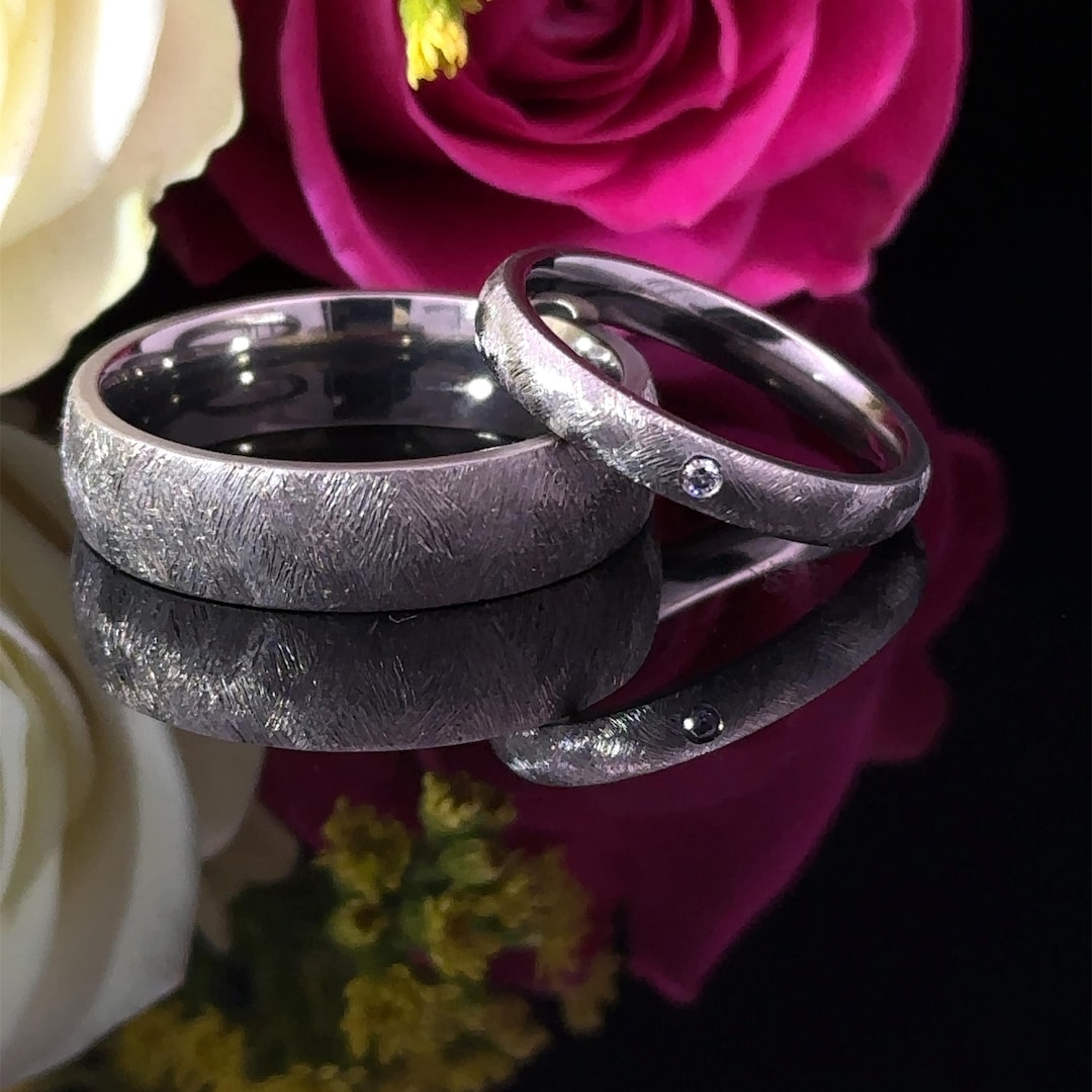 Matching Titanium Rings Titanium Wedding Rings Set. Cross Matt Finish, Diamond Set Ring ...