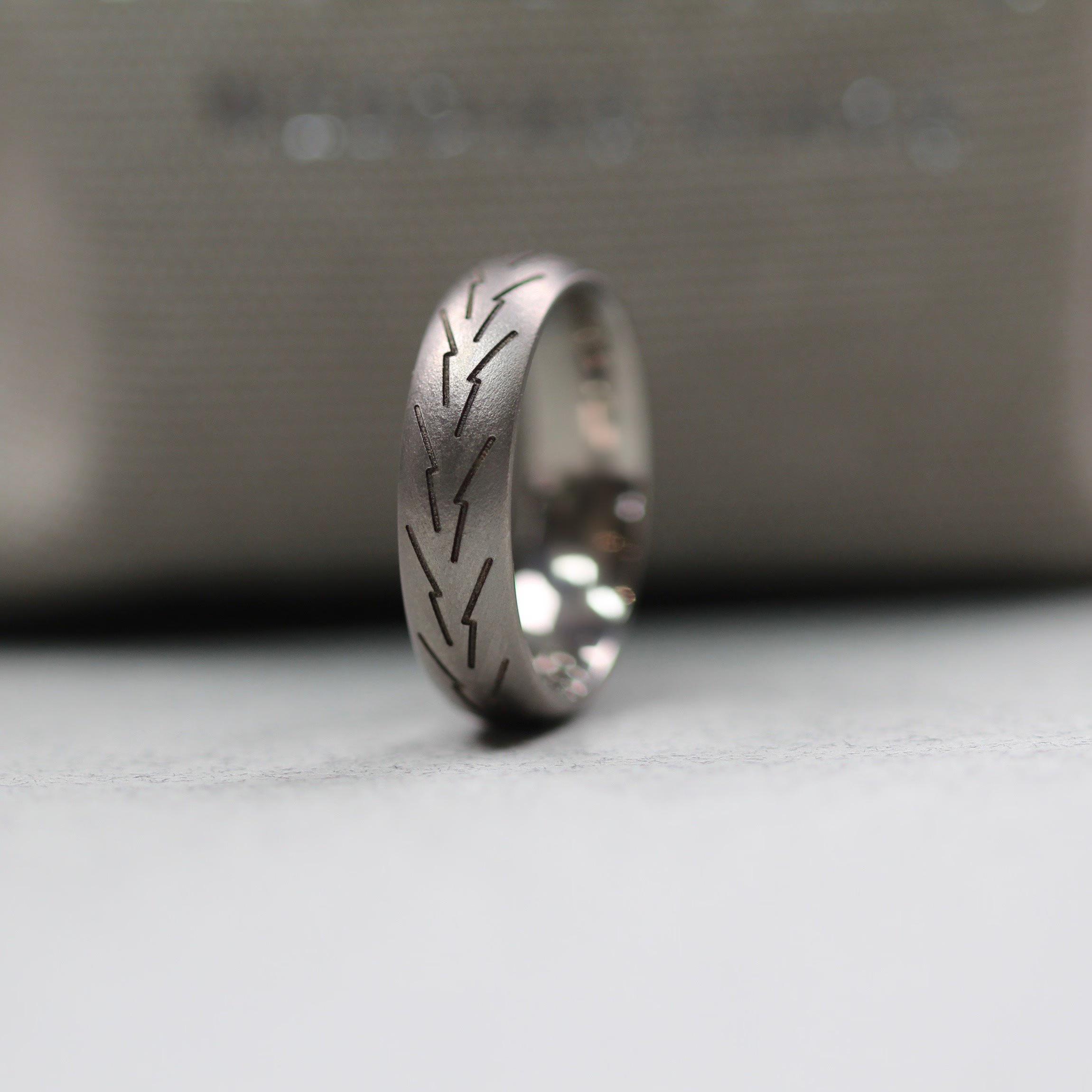 Titanium Wedding Ring. Corsa Motorcycle Tyre's Engraving. Comfort
