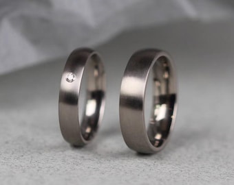 Titanium Wedding Rings Set. Matt finish. Matching wedding rings set. Diamond ring. Comfort fit.