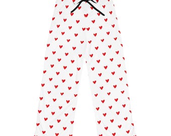 Damen Pyjamahose mit Herzmuster, gemütliche Loungewear, Valentinstagsgeschenk, Nachtwäsche, süße Pyjamahose, Weihnachtspyjama