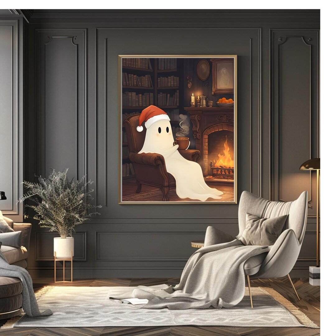 Cozy Christmas Ghost Digital Art Print, Dark Academia Wallpaper ...