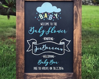 Rustic Framed Baby Shower Chalkboard Sign with name and due date