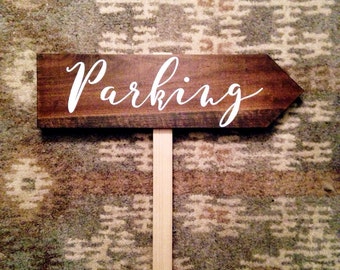 Rustic Directional Wedding Sign ( parking, ceremony, bus stop, reception, dancing, restrooms, cocktails, photobooth )