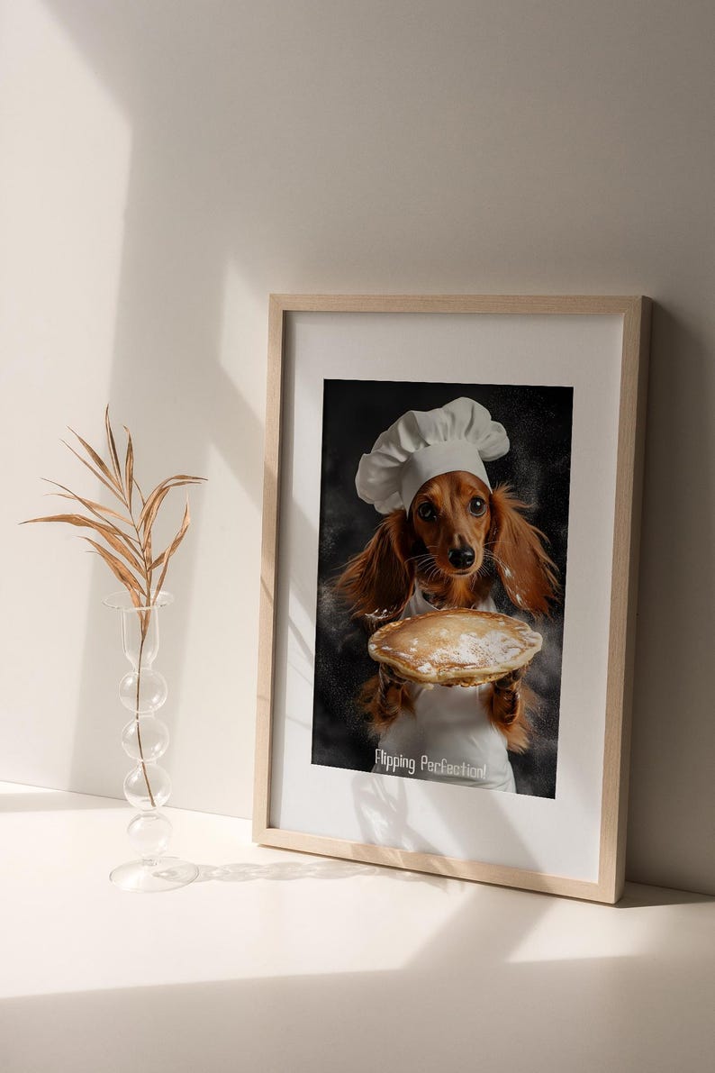 Flipping Perfection Cute Pancake Dog Chef Poster Kitchen Decor Animal