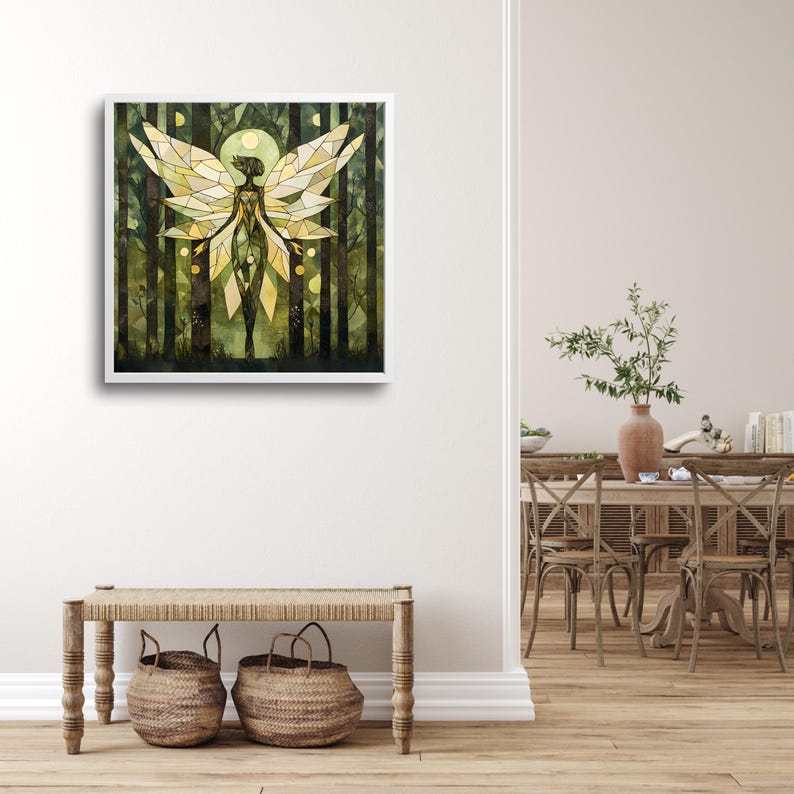 4piece Geometric Fairy Art Set Abstract Woodland, Fire, Moon, and