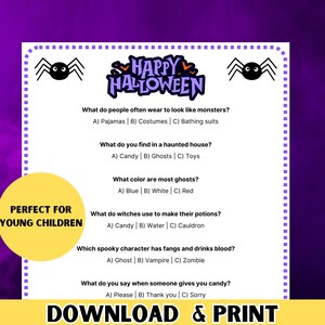 Easy Halloween Quiz, Halloween Trivia, Halloween Party Games Printable, Halloween Game For Kids Teens Adult, Halloween Quiz Classroom
