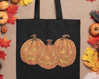 Halloweenpumpa-tygväska | Läskiga höstaccessoarer, present till bus eller godis, Halloweenfest-tygväska, höstmode, pumpaälskare