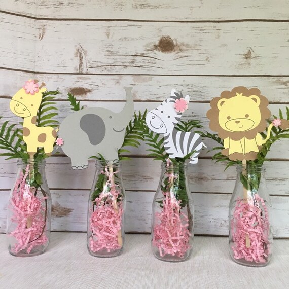 Jungle Safari Baby Shower Centerpiece Picks Pink Baby Shower Etsy