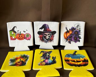 Halloween Koozie, Halloween, Can Holder, Witch, Pumpkin