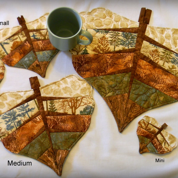 PDF: 4 Sizes, Cottonwood Leaves Paper Pieced Quilt Pattern, Place Mats, Mug Rugs, Ornaments, Candle Mats Table Toppers, Pot Holders, Trivets