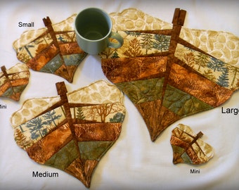 PDF: 4 Sizes, Cottonwood Leaves Paper Pieced Quilt Pattern, Place Mats, Mug Rugs, Ornaments, Candle Mats Table Toppers, Pot Holders, Trivets