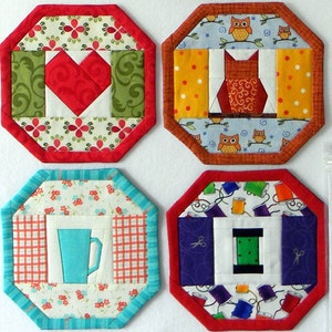 PDF: 24 Mug Rug Designs, NO Binding Last Minute Mug Rug Pattern, Paper Pieced, PDF Digital, Candle Mat, Table Home Quilt, Pot Holder,Trivet image 5