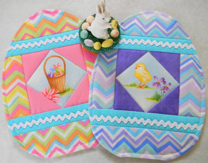 PDF: Egg-cellent Mug Rug, Egg Oval Coaster, Paper Pieced Quilt Pattern, Happy Spring, Easter Basket, Breakfast, Mini Quilt, FPP image 1