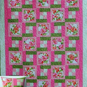 PDF: 5 YARD Everyday Quilt Pattern & Bonus Pillow, Traditional Patchwork Pattern, Instant Download, Easy Beginner Lap Quilt