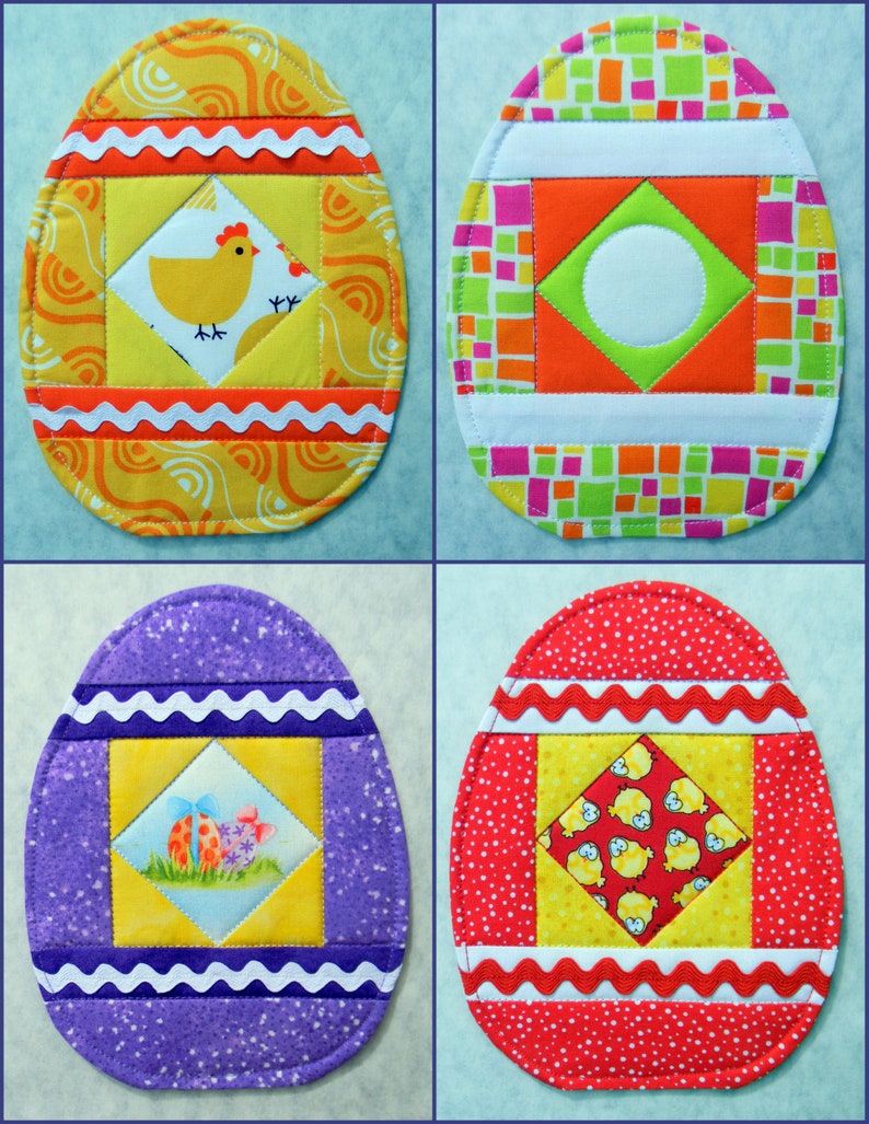 PDF: Egg-cellent Mug Rug, Egg Oval Coaster, Paper Pieced Quilt Pattern, Happy Spring, Easter Basket, Breakfast, Mini Quilt, FPP image 2