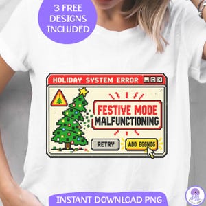 Datorjul PNG Retro Gaming Sublimeringsdesign, Felmeddelande Teknisk Support Julskjorta Grafik, Vintage Pixel Art Digital Nedladdning