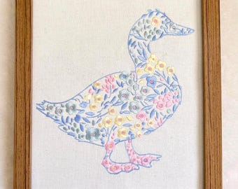 Embroidered Floral Goose Nursery Art: Personalized Pastel Girls Nuresery Decor