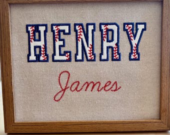 Personalized Baseball Name Sign • Embroidered Varsity Letters, Nursery Wall Art