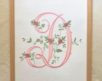 Embroidered Floral Vine Monogram: Custom Nursery Wall Art
