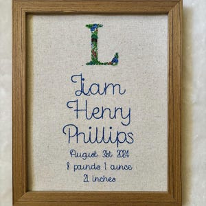 Custom Woodland Embroidered Birth Announcement, Heirloom Baby Gift, Boys  Forest Nursery Wall Decor, Gift for New Baby, Baby Boy Nursery Art