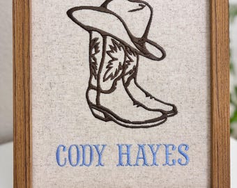 Custom Embroidered Cowboy Nursery Art • Personalized Western Decor