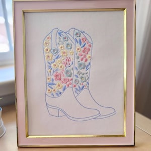 Embroidered Floral Cowgirl Boots Nursery Wall Art, Western Nursery Wall Art, Floral Baby Girl Nursery Decor, Embroidered Girls Room Decor
