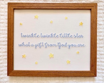 Embroidered Twinkle Star Nursery Sign: Neutral Baby Decor