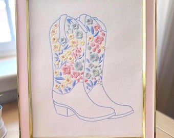 Embroidered Floral Cowgirl Boots Nursery Art: Western Baby Girl Decor