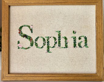 Custom Embroidered Enchanted Forest Name Art: Girl Nursery Decor