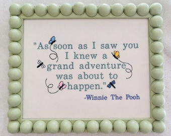 Embroidered Pooh Bear Quote Nursery Sign: Neutral Baby Decor