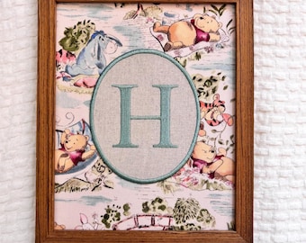 Winnie the Pooh Monogram Wall Art • Vintage Embroidered Storybook Nursery Decor