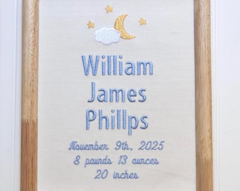 Moon and Stars Birth Announcement • Personalized Baby Name Sign • Celestial Nursery Keepsake