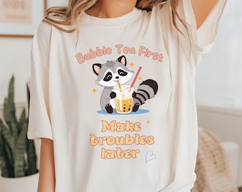 Bubble Tea Raccoon T-Shirt, Cute Adorable Quirky Pet, Funny Meme, Summer Style Casual Wear, Soft Unisex Cotton Tee