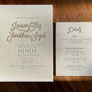 Simple modern letterpress wedding invites