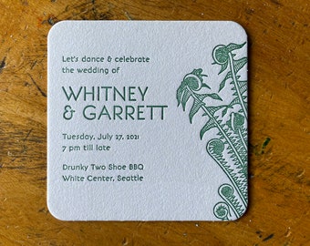 Letterpress Save the Date coasters