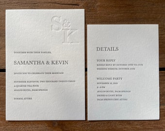 Minimal letterpress wedding invites