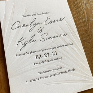 Palm frond letterpress wedding invites