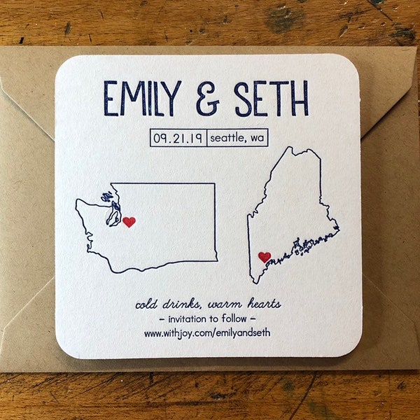 Letterpress Save the Date coasters - CUSTOMIZED