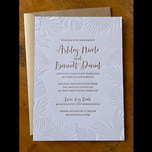 Palm frond letterpress wedding invites