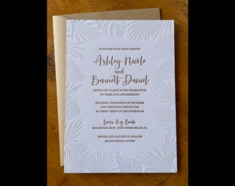 Palm frond letterpress wedding invites